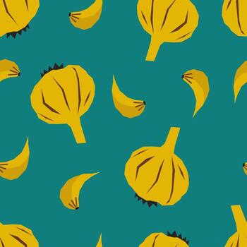 Vector garlic seamless background for menus, posters. Spices product isolated. Vector seamless pattern with hand drawn garlic. Beautiful food design elements, perfect for prints. Square stylized.