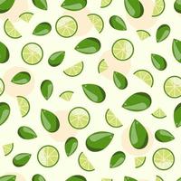 Pattern of slice of lime and mint. Vector illustration in cartoon style. Citrus fruit seamless vector pattern. Green colors. Mojito cocktail. Patern of stylized green limes or lemon.