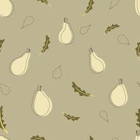 Stylish simple pattern with pear and arugula. Vector image. Green background.