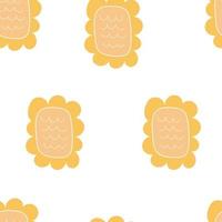 Simple seamless sunflower pattern. Hand-drawn in a childish style. Doodle sunflower isolated on white background. vector