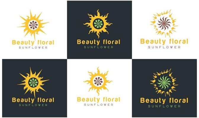 Sunflower logo, sun rays business logo design vector template