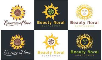 Sunflower logo, sun rays business logo design vector template