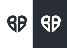 plantilla de vector de diseño de logotipo de estilo de corazón de monograma bb