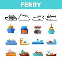 Ferry, Vessel And Ship Vector Color Icons Set