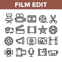 Film Edit, Filmmaking Linear Vector Icons Set