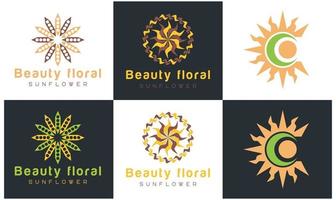 logotipo de girasol, plantilla de vector de diseño de logotipo de empresa de rayos solares