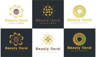 Sunflower logo, sun rays business logo design vector template