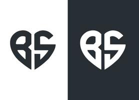 plantilla de vector de diseño de logotipo de estilo de corazón de monograma bs