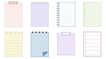 conjunto de colección de plantillas de papel pastel en blanco nota a rayas imprimible, planificador, diario, recordatorio, notas, lista de verificación, memo, ilustración de bloc de notas perfecta para su diseño vector