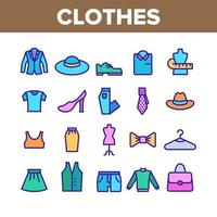 vector de conjunto de colores de iconos de colección de moda y ropa