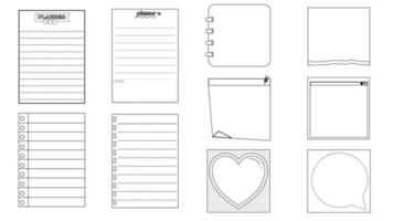collection set of the cute blank black and white paper template, memo, note, post, planner, checklist isolate on white background vector