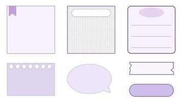 set of the cute purple planner template notepad, memo, grid paper, sticky note, reminder, journal, and bubble. cute, simple, and printable for your design vector