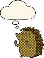 cartoon hedgehog and thought bubble in comic book style vector