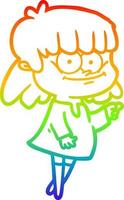 rainbow gradient line drawing cartoon smiling woman vector