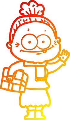 warm gradient line drawing cartoon happy old woman