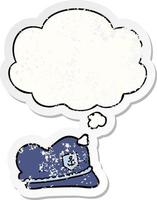 cartoon sailor hat and thought bubble as a distressed worn sticker vector
