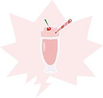 cartoon milkshake and speech bubble in retro style vector