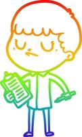 rainbow gradient line drawing cartoon grumpy boy vector