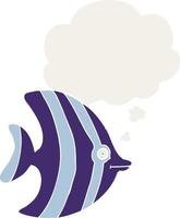 cartoon angel fish and thought bubble in retro style vector