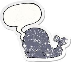 cartoon whale and speech bubble distressed sticker vector