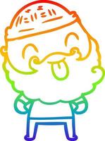 rainbow gradient line drawing man with beard sticking out tongue vector