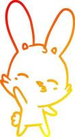 warm gradient line drawing curious waving bunny cartoon vector