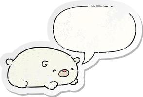 cute cartoon polar bear and speech bubble distressed sticker vector