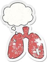 cartoon repaired lungs and thought bubble as a distressed worn sticker vector