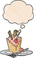 cartoon dessert and thought bubble in grunge texture pattern style vector