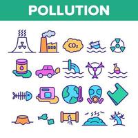 Pollution of Environment Vector Color Line Icons Set