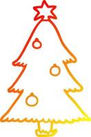 warm gradient line drawing christmas tree vector