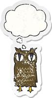 cartoon owl and thought bubble as a distressed worn sticker vector