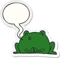 cute cartoon frog and speech bubble sticker vector