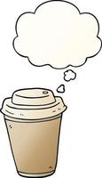 cartoon takeout coffee cup and thought bubble in smooth gradient style vector