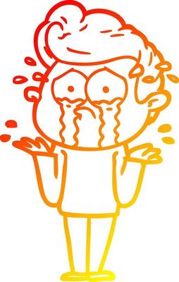 warm gradient line drawing cartoon crying man