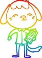 rainbow gradient line drawing happy cartoon office worker dog vector