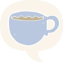 cartoon coffee cup and speech bubble in retro style vector