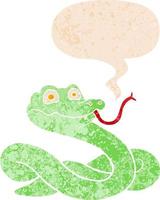 cartoon snake and speech bubble in retro textured style vector