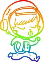 rainbow gradient line drawing cartoon pretty astronaut girl running vector