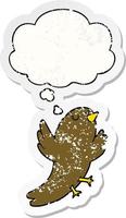 cartoon bird and thought bubble as a distressed worn sticker vector