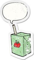 cartoon apple juice box and speech bubble distressed sticker vector