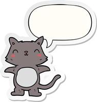 cartoon cat and speech bubble sticker vector