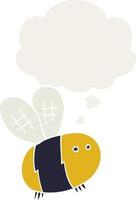 cartoon bee and thought bubble in retro style vector