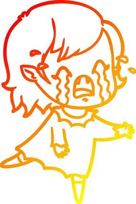 warm gradient line drawing cartoon crying vampire girl