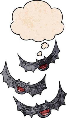cartoon vampire bats and thought bubble in grunge texture pattern style
