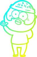 cold gradient line drawing cartoon bearded man vector