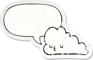 cute cartoon cloud and speech bubble distressed sticker vector