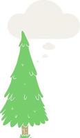 árbol de navidad de dibujos animados y burbuja de pensamiento en estilo retro vector