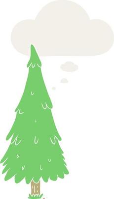 cartoon christmas tree and thought bubble in retro style