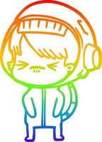 rainbow gradient line drawing angry cartoon space girl vector